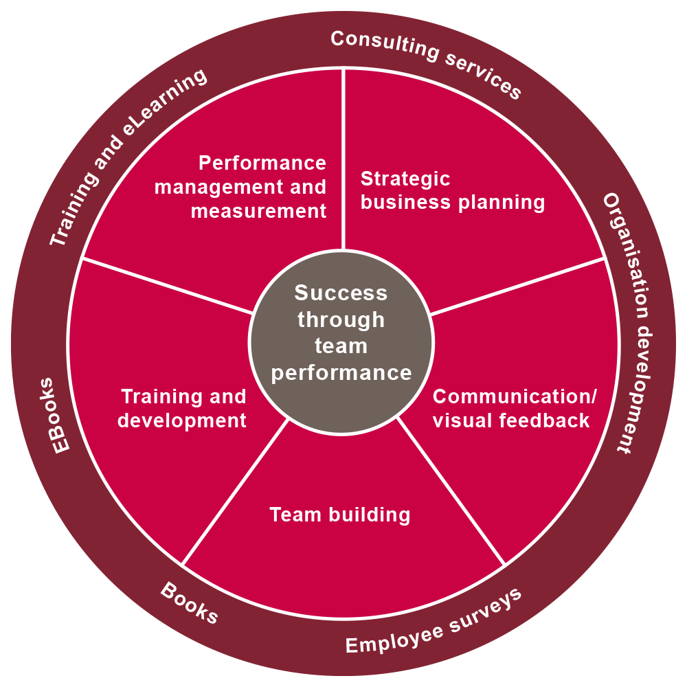 Infographic showing the Sacher Associates "Success through team performance" model